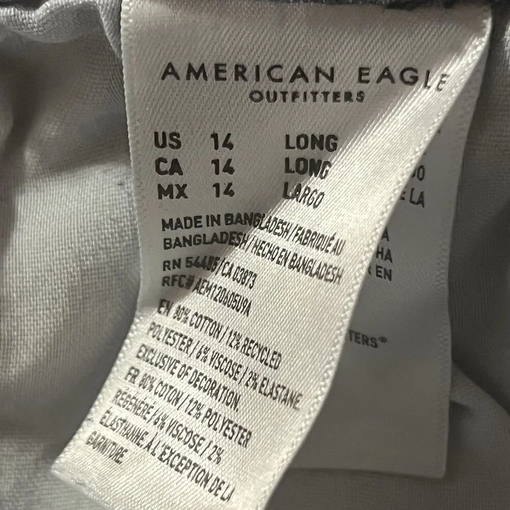 American Eagle Kick Boot Jeans Womens Size 14 Long Distressed Next Level Stretch - Picture 5 of 7
